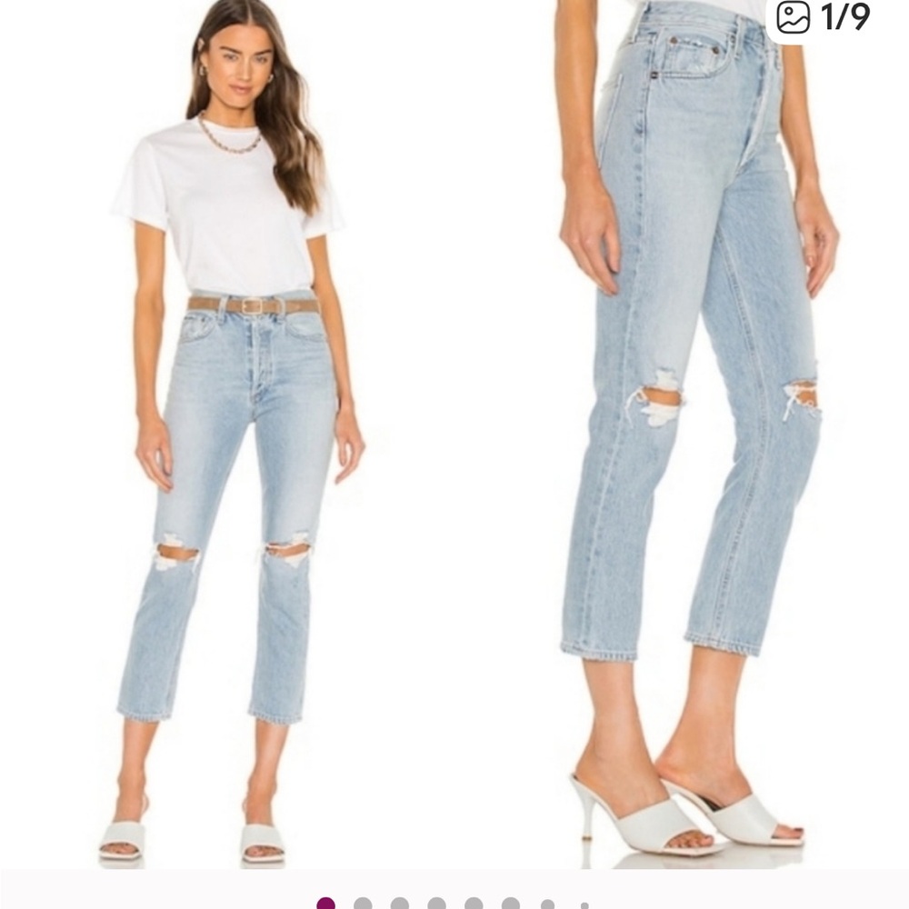 AGOLDE Riley high rise straight crop jeans, clear skies